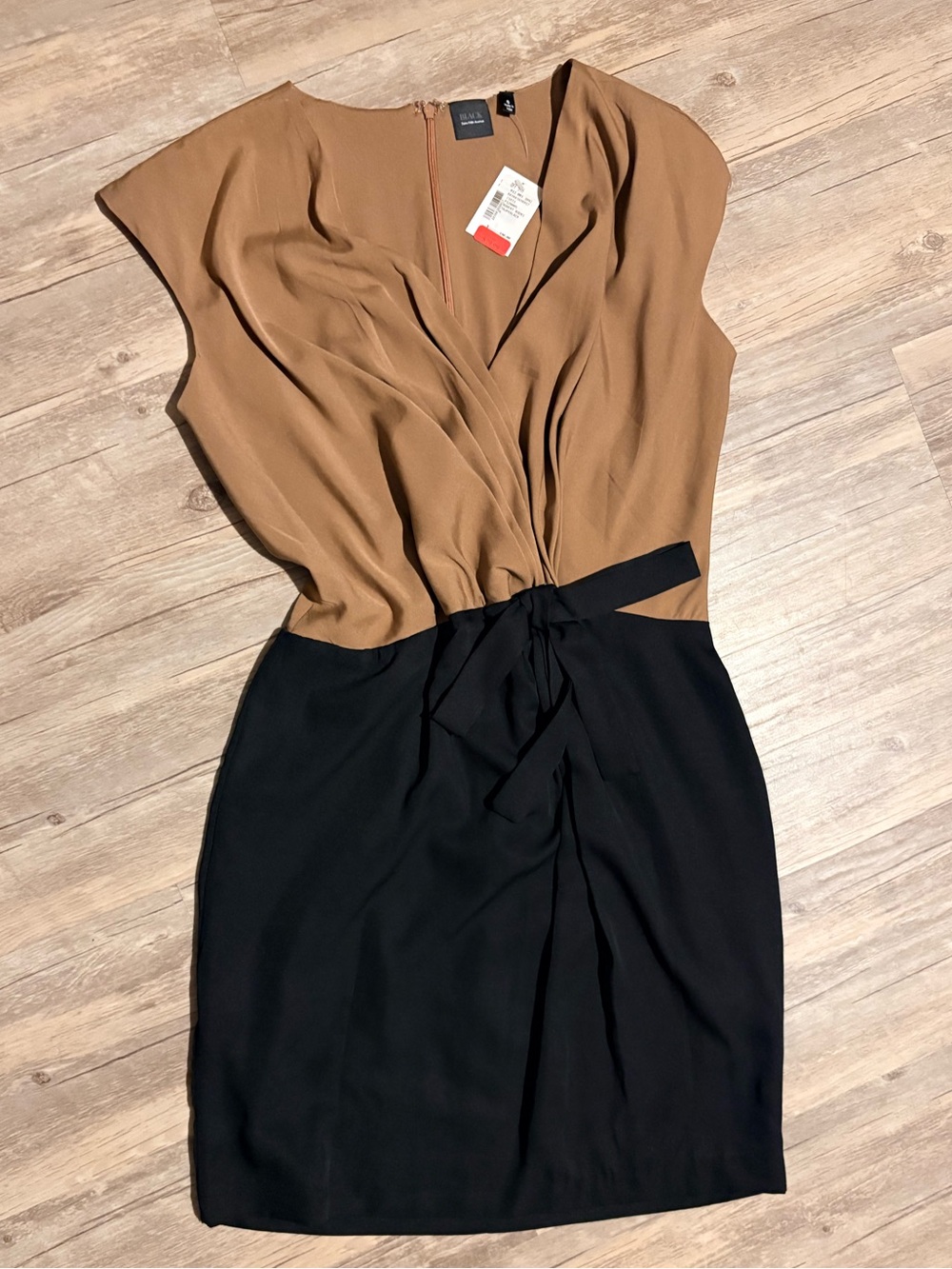 Saks Fifth Avenue Brown and Black Tie-Waist Midi Dress